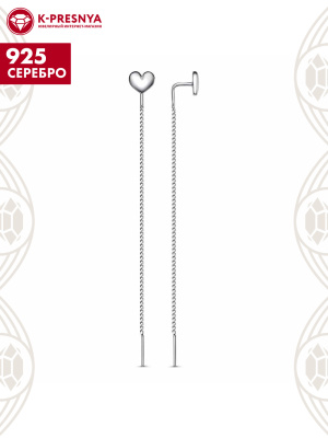 Серьга серебро 925 пробы, покрытие - платинирование, без вставок Серьга серебро 925 пробы, покрытие - платинирование, без вставок