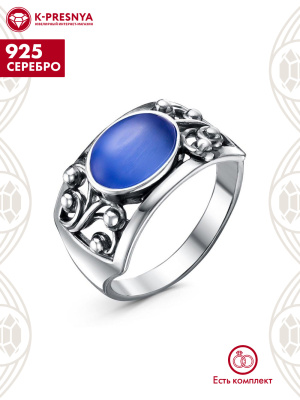 Кольцо серебро 925 пробы, покрытие - оксидирование, вставка - искусственный кошачий глаз