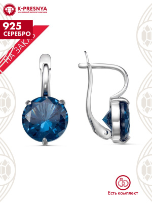 Серьги серебро 925 пробы, покрытие - родирование, вставка - искусственная шпинель