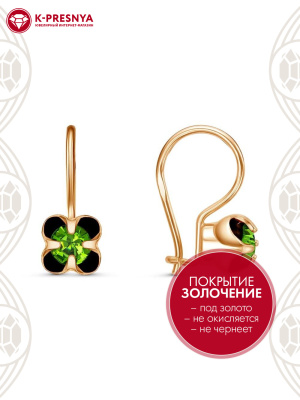 Серьги бижутерия, покрытие - золочение, вставка - стекло ювелирное preciosa