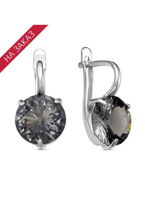 Серьги серебро 925 пробы, покрытие - родирование, вставка - искусственный дымчатый кварц