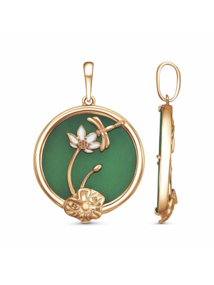 Подвеска бижутерия, покрытие - золочение, отделка - эмаль, вставка - стекло ювелирное собственной огранки