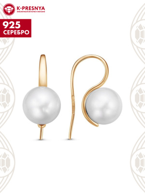 Серьги серебро 925 пробы, покрытие - золочение, вставка - имитация жемчуга