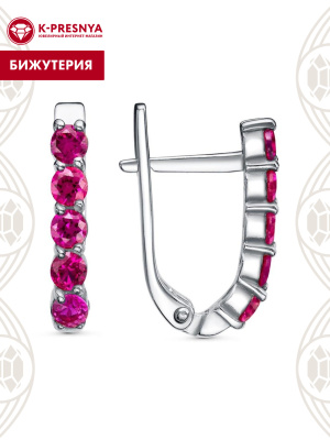 Серьги бижутерия, покрытие - платинирование, вставка - синтетический корунд