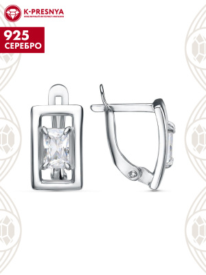 Серьги серебро 925 пробы, покрытие - родирование, вставка - фианит (недрагоценный камень)