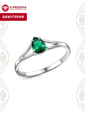 Кольцо бижутерия, покрытие - платинирование, вставка - искусственная шпинель