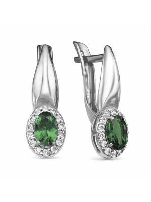 Серьги серебро 925 пробы, покрытие - родирование, вставка - искусственная шпинель, фианит (недрагоценный камень)