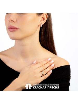 Серьги серебро 925 пробы, покрытие - золочение, выборочное родирование, вставка - фианит (недрагоценный камень)