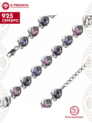 Браслет серебро 925 пробы, покрытие - оксидирование, вставка - фианит (недрагоценный камень)