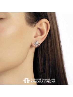 Серьги серебро 925 пробы, покрытие - платинирование, вставка - фианит (недрагоценный камень)