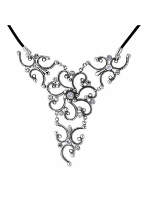 Колье бижутерия, покрытие - серебрение с оксидированием, вставка - стекло ювелирное preciosa