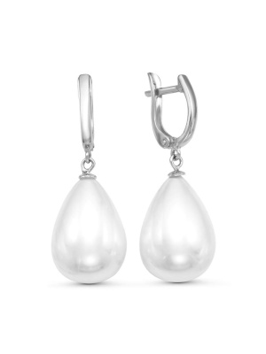 Серьги серебро 925 пробы, покрытие - родирование, вставка - имитация жемчуга