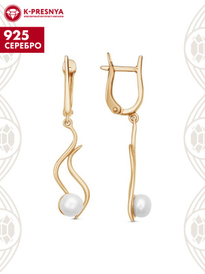 Серьги серебро 925 пробы, покрытие - золочение, вставка - культивированный жемчуг