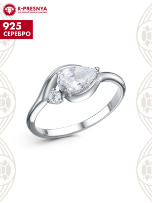 Кольцо серебро 925 пробы, покрытие - родирование, вставка - фианит (недрагоценный камень)