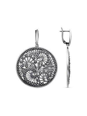 Серьги бижутерия, покрытие - серебрение с оксидированием, без вставок