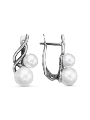 Серьги серебро 925 пробы, покрытие - оксидирование, вставка - имитация жемчуга