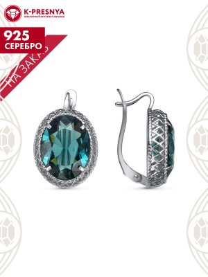 Серьги серебро 925 пробы, покрытие - родирование, вставка - искусственный аквамарин