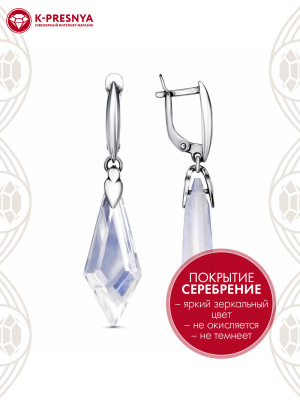 Серьги бижутерия, покрытие - серебрение с оксидированием, вставка - стекло ювелирное собственной огранки