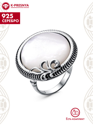 Кольцо серебро 925 пробы, покрытие - оксидирование, вставка - перламутр