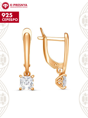 Серьги серебро 925 пробы, покрытие - золочение, вставка - фианит (недрагоценный камень)