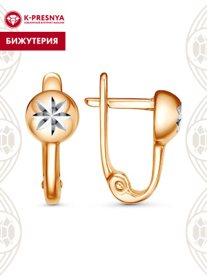 Серьги бижутерия, покрытие - золочение, отделка - алмазная грань, без вставок