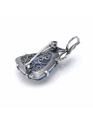 Брошь бижутерия, покрытие - серебрение с оксидированием, вставка - стекло ювелирное собственной огранки