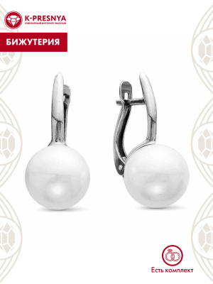 Серьги бижутерия, покрытие - серебрение с оксидированием, вставка - имитация жемчуга