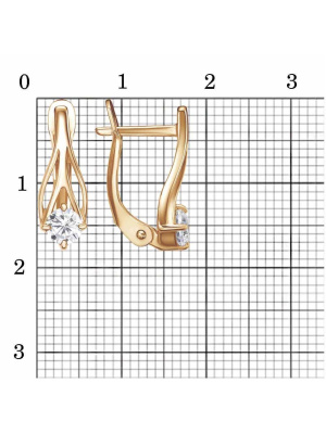 Серьги серебро 925 пробы, покрытие - золочение, вставка - фианит (недрагоценный камень)