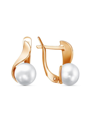 Серьги бижутерия, покрытие - золочение, вставка - культивированный жемчуг