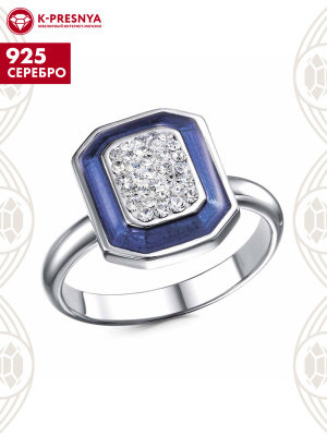 Кольцо серебро 925 пробы, покрытие - платинирование, отделка - эмаль, вставка - стекло ювелирное preciosa