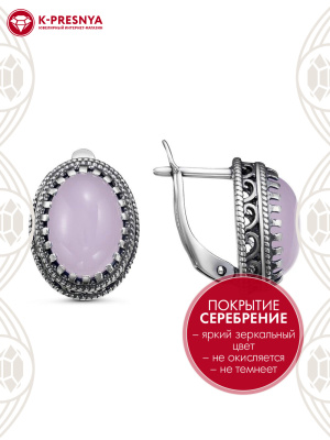 Серьги бижутерия, покрытие - серебрение с оксидированием, вставка - искусственный кварц розовый