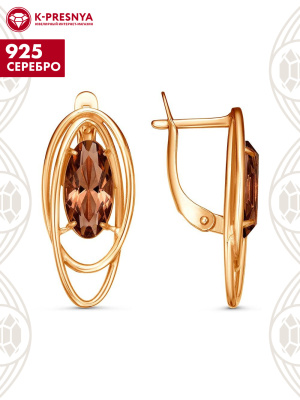 Серьги серебро 925 пробы, покрытие - золочение, вставка - топаз (искусственный)