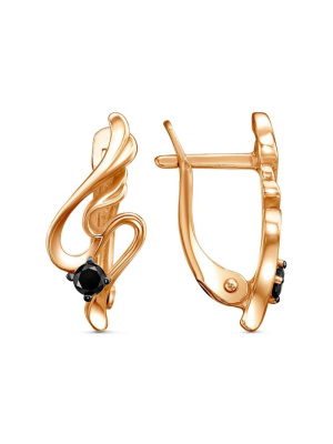 Серьги серебро 925 пробы, покрытие - золочение, выборочное родирование, вставка - фианит (недрагоценный камень)