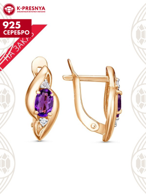 Серьги серебро 925 пробы, покрытие - золочение, выборочное родирование