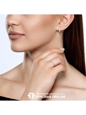 Серьги серебро 925 пробы, покрытие - родирование, вставка - фианит (недрагоценный камень)