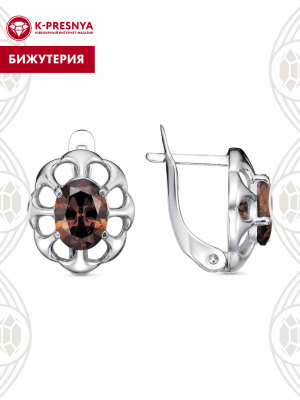 Серьги бижутерия, покрытие - платинирование, вставка - фианит (недрагоценный камень)