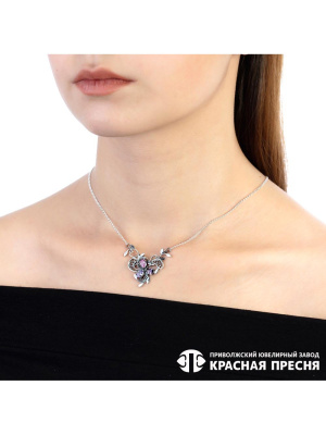 Колье бижутерия, покрытие - серебрение с оксидированием, вставка - фианит (недрагоценный камень)