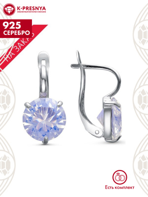 Серьги серебро 925 пробы, покрытие - родирование, вставка - искусственный лунный камень