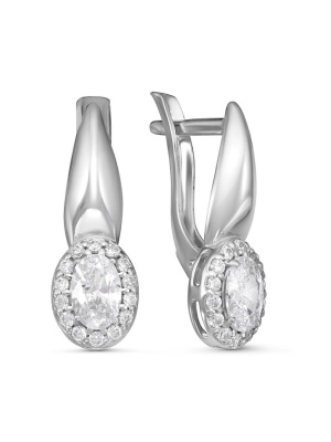 Серьги серебро 925 пробы, покрытие - родирование, вставка - фианит (недрагоценный камень)