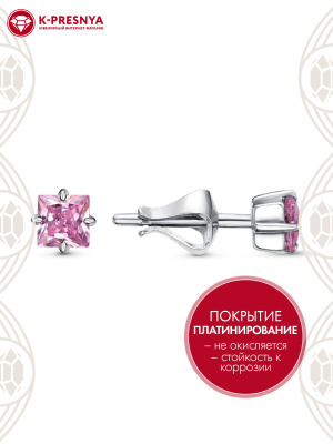 Серьги серебро 925 пробы, покрытие - платинирование, вставка - фианит (недрагоценный камень)