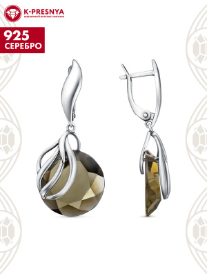Серьги серебро 925 пробы, покрытие - оксидирование, вставка - синтетический кварц собственной огранки
