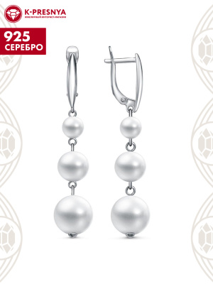 Серьги серебро 925 пробы, без покрытия, вставка - имитация жемчуга