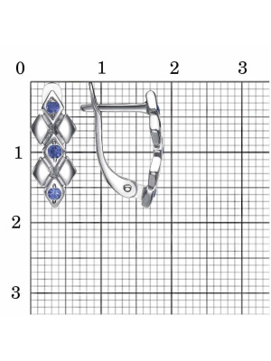 Серьги серебро 925 пробы, покрытие - платинирование, вставка - искусственная шпинель