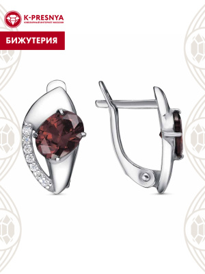 Серьги бижутерия, покрытие - платинирование, вставка - фианит (недрагоценный камень)