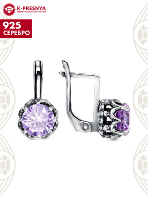 Серьги серебро 925 пробы, покрытие - оксидирование, вставка - фианит (недрагоценный камень)