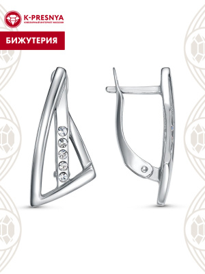 Серьги бижутерия, покрытие - платинирование, вставка - стекло ювелирное preciosa