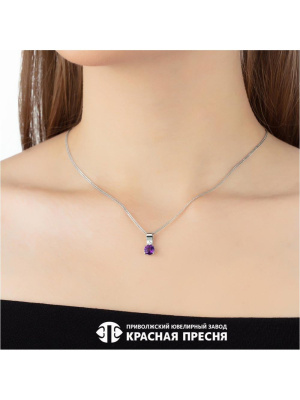 Подвеска серебро 925 пробы, покрытие - родирование, вставка - аметист (полудрагоценный камень), фианит (недрагоценный камень)
