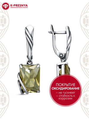 Серьги серебро 925 пробы, покрытие - оксидирование, вставка - стекло ювелирное собственной огранки