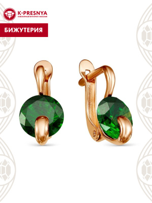 Серьги бижутерия, покрытие - золочение, вставка - фианит (недрагоценный камень)