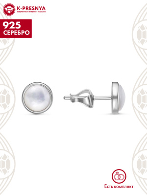Серьги серебро 925 пробы, покрытие - платинирование, вставка - перламутр